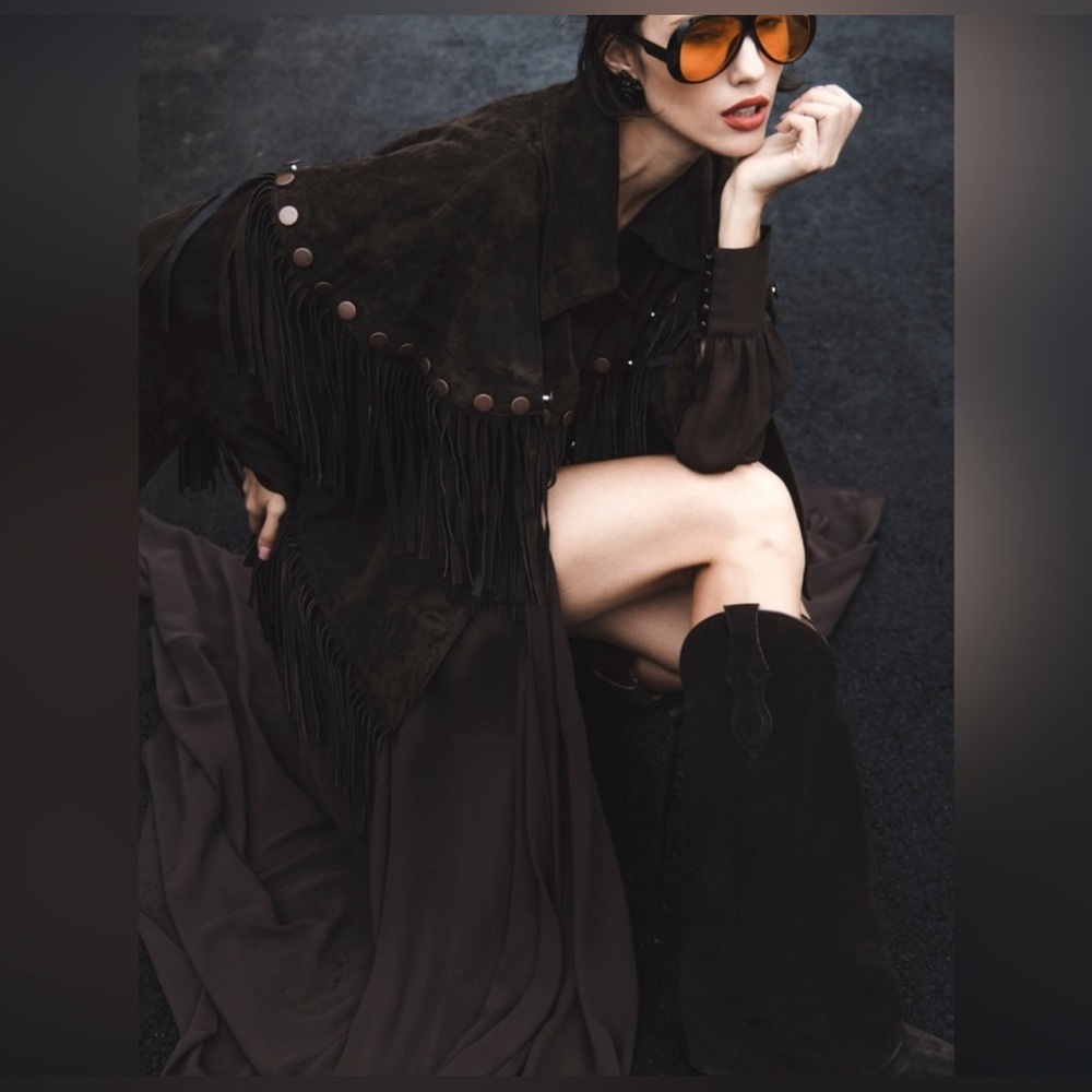Hm Lorena Saravia suede fringed caped jacket SALE TODAY ONLY